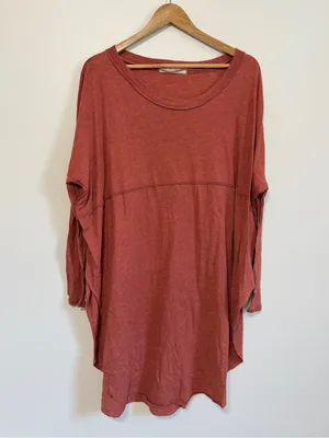 Free People Oversized Long Sleeve Tunic Top Size XS Orange Boho thumbnail 2