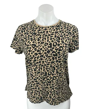 Zara Women's Beige Black Leopard Animal Print Short Sleeve T Shirt Tee Top Sz M thumbnail 1