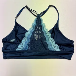 Aerie Navy Blue Lace Strap Bralette Womens Large Ajustable Lined Racerback thumbnail 3