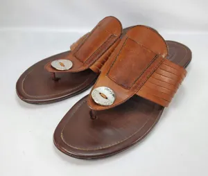 Tod's Thong Sandals Womens 10 Brown Leather Logo Medallion Italian Luxury Flat thumbnail 1