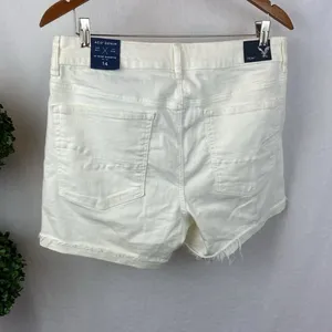 American Eagle Ivory High Rise Shortie Denim Cuffed Bermuda Shorts 14 NEW thumbnail 3