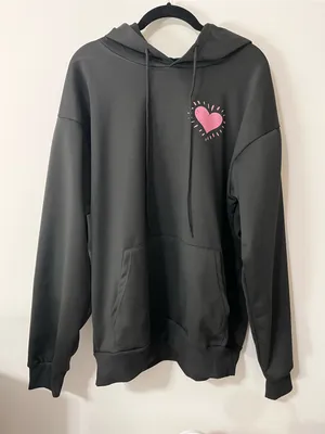Heart Graphic Black Pullover Hoodie Sweatshirt Love Women’s Sz L NWOT thumbnail 2
