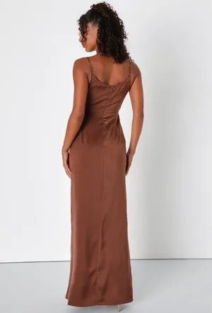 Lulus Brown Satin Maxi Dress thumbnail 2