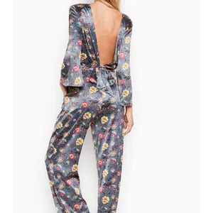 Victoria's Secret Floral Satin Open Back Wide‎ Leg Jumpsuit Medium thumbnail 2