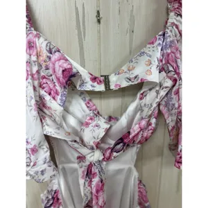 For Love & Lemons Lucia Floral Cutout Puff Sleeve Pink Mini Dress Size S New thumbnail 7