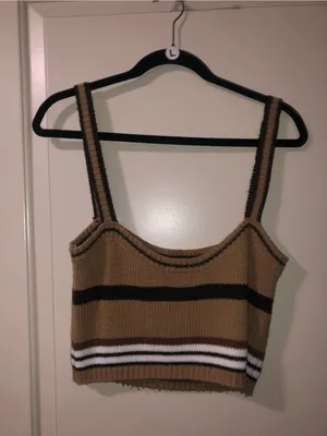 EARTHBOUND Striped Knit Crop Top in Brown, Black, Cream thumbnail 2