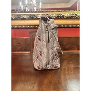 Vera Bradley Carson Hobo Bag‎ Denim Gray Floral Quilted Crossbody NWT thumbnail 3