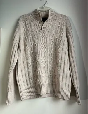 Bonobos Cream Cable‎ Knit Wool Blend Sweater Size Large EUC thumbnail 1