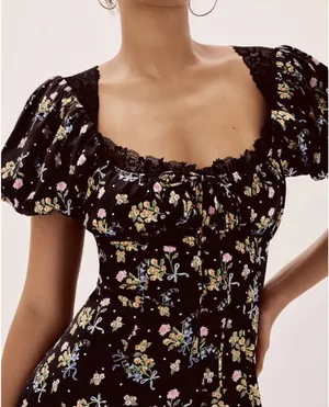 For Love And Lemons August Floral Bow Satin Lace Trim Mini Dress thumbnail 4