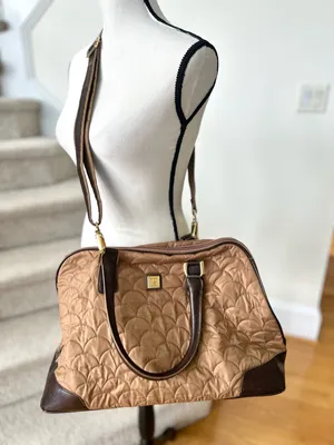 Vintage Diane Von Furstenberg Brown Quilted Top Handle Crossbody Duffle Bag thumbnail 1
