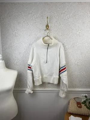 Daily Practice White Stripe Indy Half-Zip Crop Hooded Sweatshirt - Size - Medium thumbnail 3