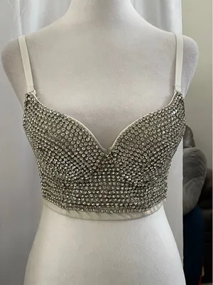Women's Unbranded Silver & White Rhinestone Bra XS thumbnail 1