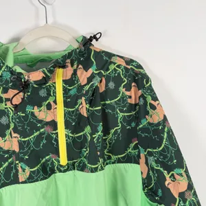 Sprints Sloth Print Windbreaker Jacket Green Half Zip Hooded Womens Large thumbnail 4