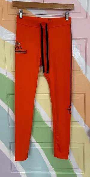 Alo Yoga Orange Logo Side Stripe Drawstring Leggings Women’s Small thumbnail 1