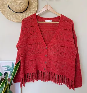 MNG  Openwork Crochet Fringe Boho Knit  sweater thumbnail 3
