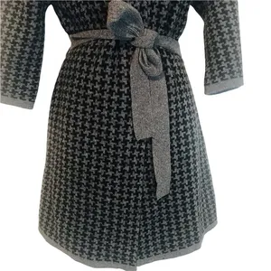 Chiara mente S wool blend longline houndstooth belted cardigan coat thumbnail 7