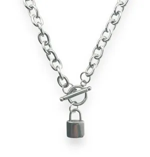 Lock Pendant Necklace for Men Women Streetwear Punk Hip Hop Unisex Style thumbnail 1