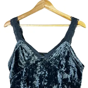 Entro Crushed Velvet Lace Trim Camisole Top Teal Blue Whimsigoth Strappy Size L thumbnail 2