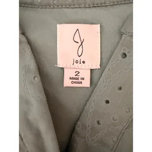 Joie Sage Green Eyelet Cotton Belted Mini Dress Puff Sleeve Ruffle Hem Size 2 thumbnail 3