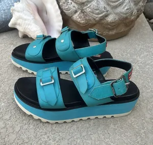 HUNTER Original Leather Platform Sandals Women’s Size 9 10 Turquoise thumbnail 2