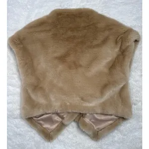 2000s Sisley Tan Faux Fur Shawl Wrap Poncho Cape Size small oversized thumbnail 3