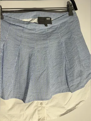 Sunday in Brooklyn Blue &White Striped Skater Skirt with White Underlayer Cotton thumbnail 9