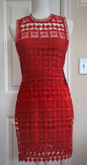 Just Me Crochet Red Dress Size S, thumbnail 1