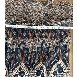 Boho Mixed Paisley Floral Print Ruffle Hem Tunic Top Black Blue Tan Tie Neck‎ thumbnail 7
