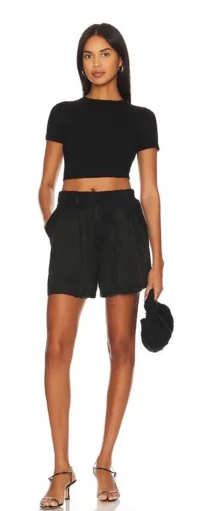 FREE PEOPLE Chelsea Shorts Tailored Linen Pleated Relaxed‎ Black ize 6 thumbnail 1
