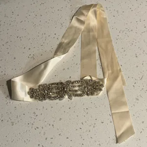 Ivory‎ Satin Bridal Sash Belt with Crystal Rhinestone Floral Applique Wedding thumbnail 1