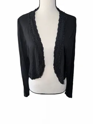 Panitti Black Beaded Open Front Bolero Shrug Long Sleeve Evening Cardigan XL thumbnail 2