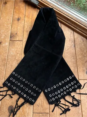 Black Suede Eyelet Fringe Scarf thumbnail 1