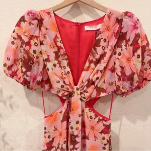 ASTR Jennell Summer Boho Maxi Dress Wedding Guest Vacation in Brown Red Floral thumbnail 7