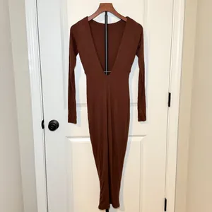 Naked Wardrobe Brown Long Sleeve Bodycon Midi Dress XS thumbnail 3
