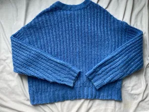 American Eagle Outfitters Blue Cropped Chunky Crewneck Sweater thumbnail 5