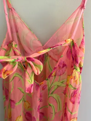 Betsey Johnson Intimates Vintage Peach Sheer Tulip Print Babydoll Lingerie Large thumbnail 9