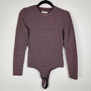 Madewell Long Sleeve Bodysuit Top Crewneck Striped Red Navy White Size M thumbnail 13