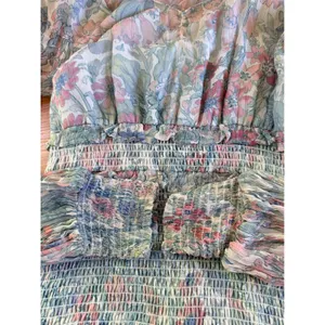 LoveShackFancy Floral Smocked Midi Dress Blue Pink Ruffle Size M thumbnail 14