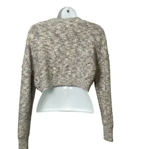 Garage Womens Small Cropped Cardigan Sweater Marled Grey V-Neck Button Front P/S thumbnail 2