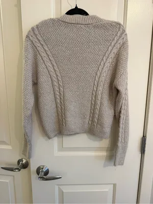 For The Republic Taupe Cable Knit Crewneck Sweater thumbnail 4