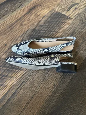 Avellini Snake-Print Pointed Toe Slingback Flats in Black & Cream Made in Italy thumbnail 3