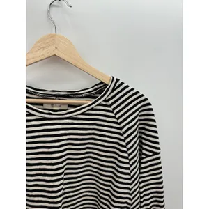 Madewell Black White Striped 3/4 Sleeve Side‎ Button Thick Cotton Top Womens XS thumbnail 4