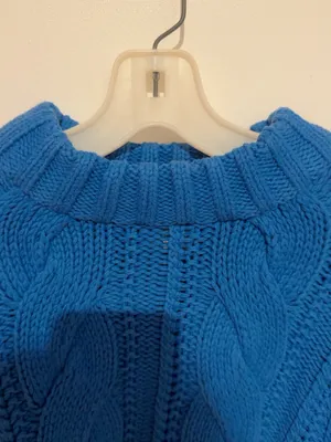 H&M Blue Cable Knit Chunky Sweater XS Oversized Mock Neck Cozy Pullover thumbnail 5