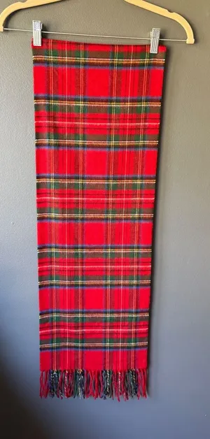 V. Fraas Cashmink Red Tartan Plaid Scarf with Fringe thumbnail 1