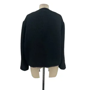 Zara Jacket Button Textured Tweed Gold‎ Button Open Cropped Black Blazer XXL thumbnail 9