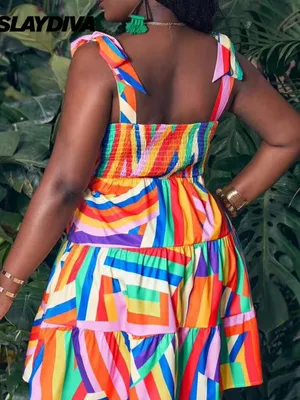 SHEIN Multicolor Striped Tie-Shoulder Tiered Sundress thumbnail 3