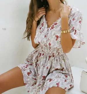 Sabo Skirt Floral Midi Dress - Red and White thumbnail 1