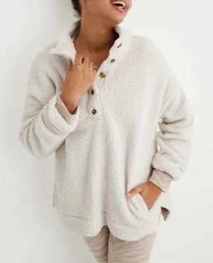 Aerie Sherpa half button sweater with pockets women's size large oversized fit thumbnail 1