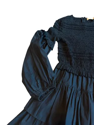 Ulla Johnson Black Smocked Tiered Ruffle Long Sleeve Nadia Dress Size 0 Women's thumbnail 3