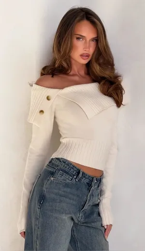Tiger Mist Off The Shoulder Cream Kiera Sweater thumbnail 1